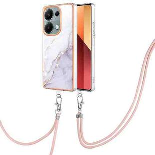 For Xiaomi Redmi Note 13 Pro 4G Global Electroplating Marble Dual-side IMD Phone Case with Lanyard(White 006)