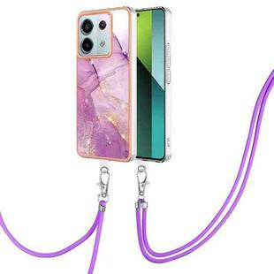 For Xiaomi Redmi Note 13 Pro 5G Global Electroplating Marble Dual-side IMD Phone Case with Lanyard(Purple 001)