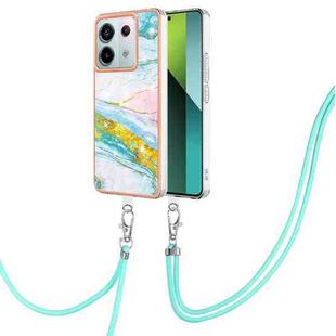 For Xiaomi Redmi Note 13 Pro 5G Global Electroplating Marble Dual-side IMD Phone Case with Lanyard(Green 004)