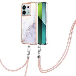 For Xiaomi Redmi Note 13 Pro 5G Global Electroplating Marble Dual-side IMD Phone Case with Lanyard(White 006)