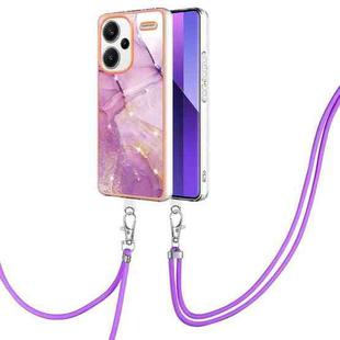 For Xiaomi Redmi Note 13 Pro+ 5G Electroplating Marble Dual-side IMD Phone Case with Lanyard(Purple 001)