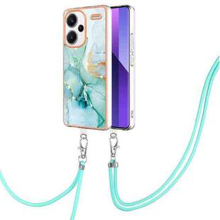 For Xiaomi Redmi Note 13 Pro+ 5G Electroplating Marble Dual-side IMD Phone Case with Lanyard(Green 003)