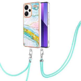 For Xiaomi Redmi Note 13 Pro+ 5G Electroplating Marble Dual-side IMD Phone Case with Lanyard(Green 004)