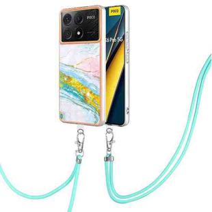 For Xiaomi Poco X6 Pro Electroplating Marble Dual-side IMD Phone Case with Lanyard(Green 004)