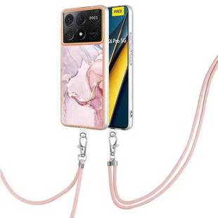 For Xiaomi Poco X6 Pro Electroplating Marble Dual-side IMD Phone Case with Lanyard(Rose Gold 005)