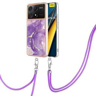 For Xiaomi Redmi K70E Electroplating Marble Dual-side IMD Phone Case with Lanyard(Purple 002)
