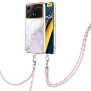 For Xiaomi Redmi K70E Electroplating Marble Dual-side IMD Phone Case with Lanyard(White 006)