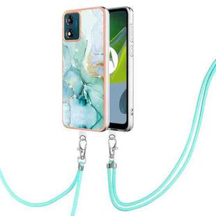 For Motorola Moto E13 Electroplating Marble Dual-side IMD Phone Case with Lanyard(Green 003)