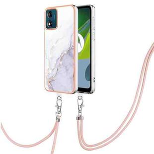 For Motorola Moto E13 Electroplating Marble Dual-side IMD Phone Case with Lanyard(White 006)