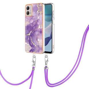 For Motorola Moto G53 5G Electroplating Marble Dual-side IMD Phone Case with Lanyard(Purple 002)