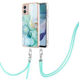 For Motorola Moto G53 5G Electroplating Marble Dual-side IMD Phone Case with Lanyard(Green 003)