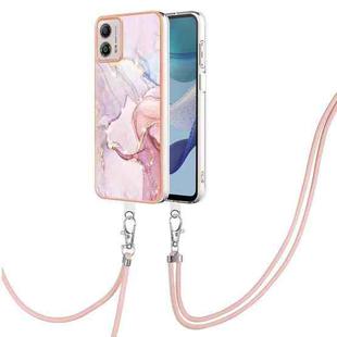 For Motorola Moto G53 5G Electroplating Marble Dual-side IMD Phone Case with Lanyard(Rose Gold 005)