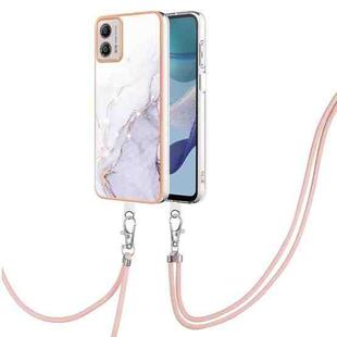 For Motorola Moto G53 5G Electroplating Marble Dual-side IMD Phone Case with Lanyard(White 006)