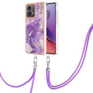 For Motorola Moto G84 Electroplating Marble Dual-side IMD Phone Case with Lanyard(Purple 002)