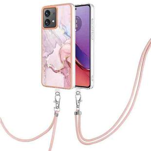 For Motorola Moto G84 Electroplating Marble Dual-side IMD Phone Case with Lanyard(Rose Gold 005)