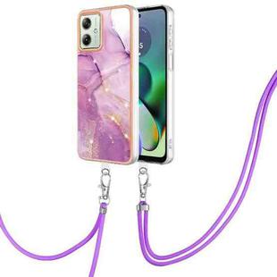For Motorola Moto G54 Electroplating Marble Dual-side IMD Phone Case with Lanyard(Purple 001)
