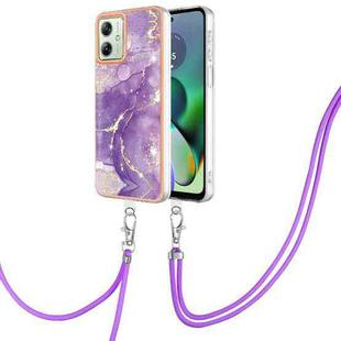 For Motorola Moto G54 Electroplating Marble Dual-side IMD Phone Case with Lanyard(Purple 002)