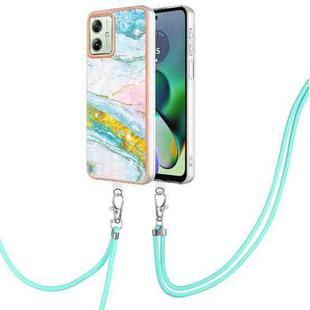 For Motorola Moto G54 Electroplating Marble Dual-side IMD Phone Case with Lanyard(Green 004)