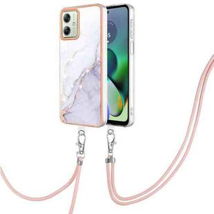 For Motorola Moto G54 Electroplating Marble Dual-side IMD Phone Case with Lanyard(White 006)