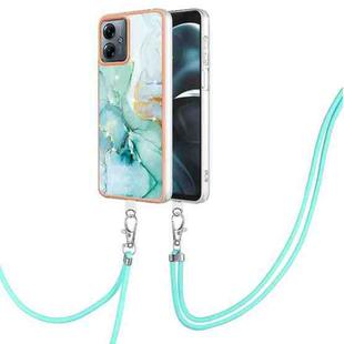 For Motorola Moto G14 Electroplating Marble Dual-side IMD Phone Case with Lanyard(Green 003)