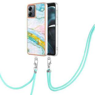 For Motorola Moto G14 Electroplating Marble Dual-side IMD Phone Case with Lanyard(Green 004)