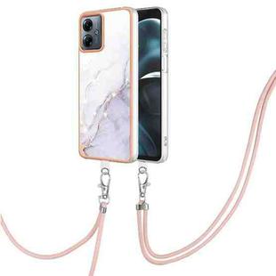 For Motorola Moto G14 Electroplating Marble Dual-side IMD Phone Case with Lanyard(White 006)