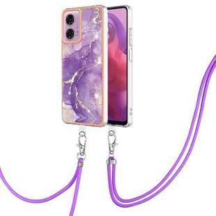 For Motorola Moto G04 4G / G24 4G Electroplating Marble Dual-side IMD Phone Case with Lanyard(Purple 002)