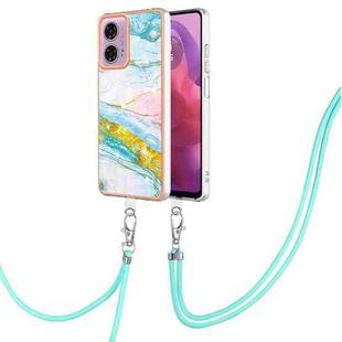 For Motorola Moto G04 4G / G24 4G Electroplating Marble Dual-side IMD Phone Case with Lanyard(Green 004)