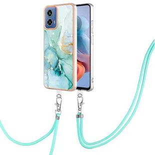 For Motorola Moto G34 Electroplating Marble Dual-side IMD Phone Case with Lanyard(Green 003)