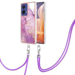 For Motorola Moto G85 Electroplating Marble Dual-side IMD Phone Case with Lanyard(Purple 001)