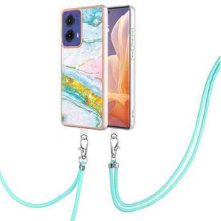 For Motorola Moto G85 Electroplating Marble Dual-side IMD Phone Case with Lanyard(Green 004)