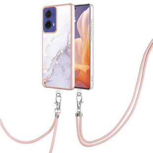 For Motorola Moto G85 Electroplating Marble Dual-side IMD Phone Case with Lanyard(White 006)