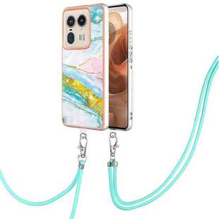 For Motorola Edge 50 Ultra Electroplating Marble Dual-side IMD Phone Case with Lanyard(Green 004)