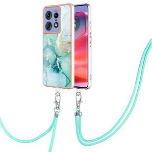 For Motorola Edge 50 Pro Electroplating Marble Dual-side IMD Phone Case with Lanyard(Green 003)