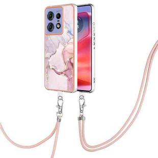 For Motorola Edge 50 Pro Electroplating Marble Dual-side IMD Phone Case with Lanyard(Rose Gold 005)