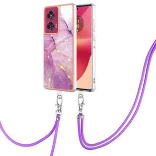 For Motorola Edge 50 Fusion Electroplating Marble Dual-side IMD Phone Case with Lanyard(Purple 001)