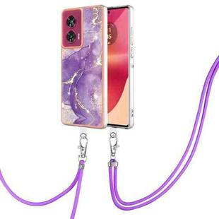 For Motorola Edge 50 Fusion Electroplating Marble Dual-side IMD Phone Case with Lanyard(Purple 002)