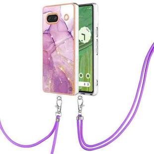 For Google Pixel 7a Electroplating Marble Dual-side IMD Phone Case with Lanyard(Purple 001)