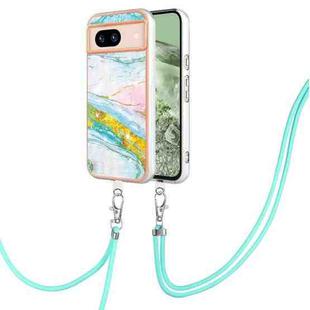 For Google Pixel 8a Electroplating Marble Dual-side IMD Phone Case with Lanyard(Green 004)