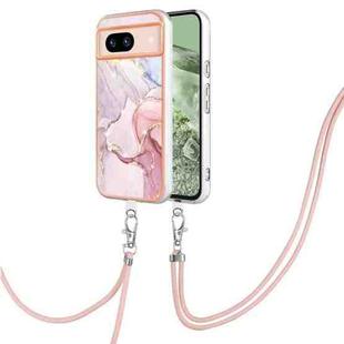 For Google Pixel 8a Electroplating Marble Dual-side IMD Phone Case with Lanyard(Rose Gold 005)