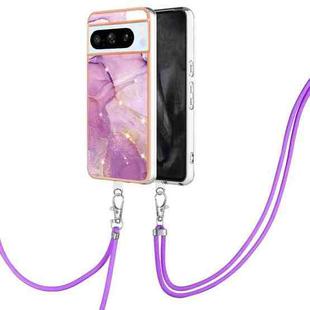 For Google Pixel 8 Pro Electroplating Marble Dual-side IMD Phone Case with Lanyard(Purple 001)