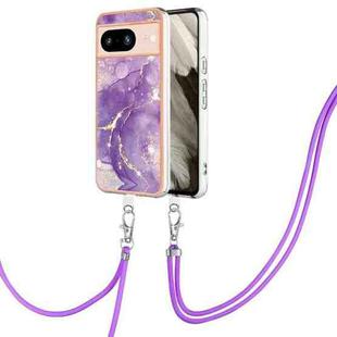 For Google Pixel 8 Electroplating Marble Dual-side IMD Phone Case with Lanyard(Purple 002)