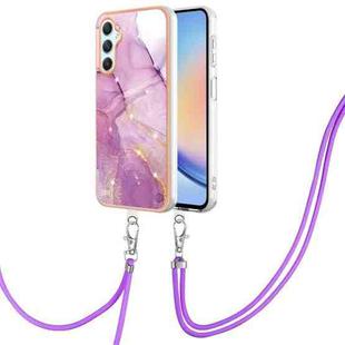 For Samsung Galaxy A24 4G Electroplating Marble Dual-side IMD Phone Case with Lanyard(Purple 001)