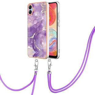 For Samsung Galaxy A04e Electroplating Marble Dual-side IMD Phone Case with Lanyard(Purple 002)