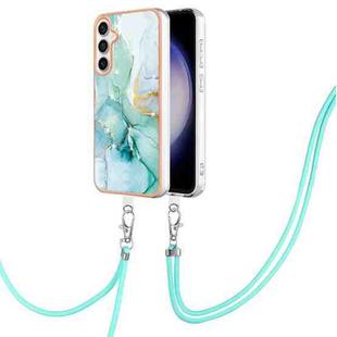 For Samsung Galaxy S23 FE 5G Electroplating Marble Dual-side IMD Phone Case with Lanyard(Green 003)