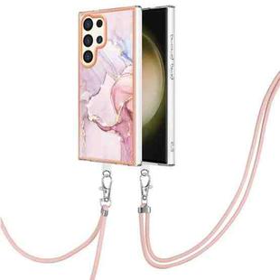 For Samsung Galaxy S24 Ultra 5G Electroplating Marble Dual-side IMD Phone Case with Lanyard(Rose Gold 005)