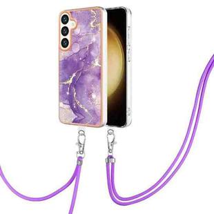 For Samsung Galaxy S24+ 5G Electroplating Marble Dual-side IMD Phone Case with Lanyard(Purple 002)