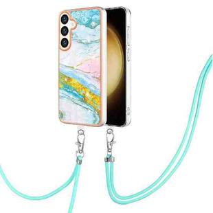 For Samsung Galaxy S24+ 5G Electroplating Marble Dual-side IMD Phone Case with Lanyard(Green 004)