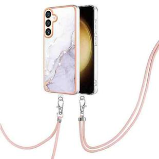 For Samsung Galaxy S24+ 5G Electroplating Marble Dual-side IMD Phone Case with Lanyard(White 006)