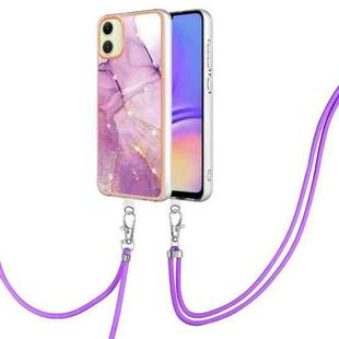 For Samsung Galaxy A05 Electroplating Marble Dual-side IMD Phone Case with Lanyard(Purple 001)